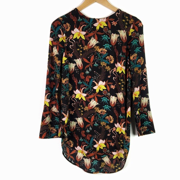 H & M botanical garden floral print tunic top blouse long sleeve Size 4 - Picture 5 of 9